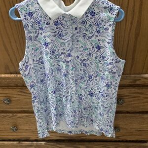 Croft & Barrow Blue Floral Blouse with White Collar